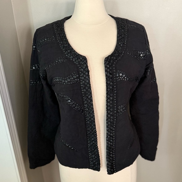 Malvin Hamburg Quilted Black Beaded Embroidered Blazer Jacket Women's Size 12 - Picture 1 of 12